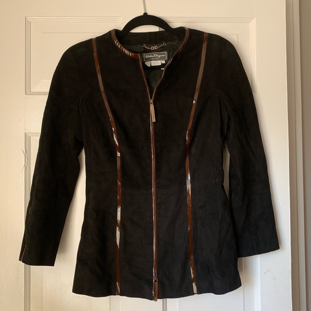 Salvatore Ferragamo Black Suede Leather Jacket 6